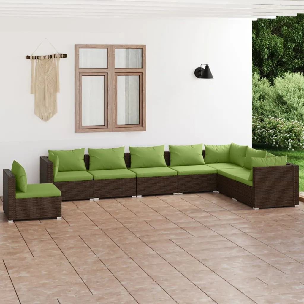 vidaXL Set Divani da Giardino 8 pz con Cuscini in Polyrattan Marrone