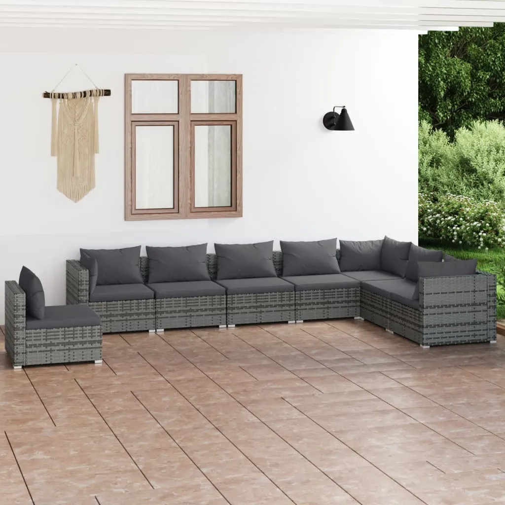 vidaXL Set Divani da Giardino 8 pz con Cuscini in Polyrattan Grigio