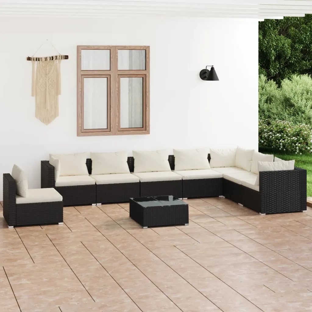 vidaXL Set Divani da Giardino 9 pz con Cuscini in Polyrattan Nero