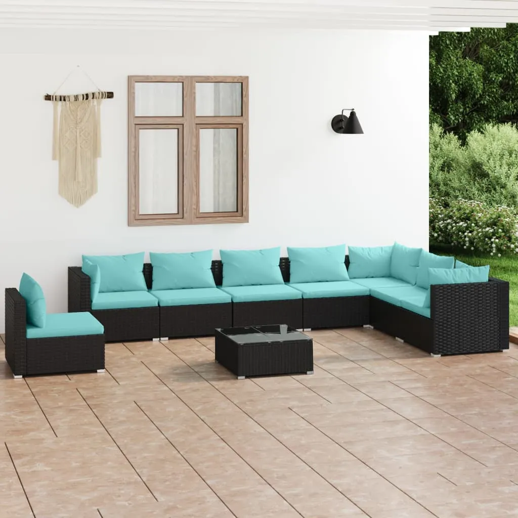 vidaXL Set Divani da Giardino 9 pz con Cuscini in Polyrattan Nero