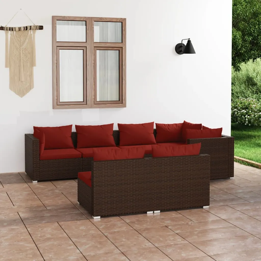 vidaXL Set Divani da Giardino 7 pz con Cuscini in Polyrattan Marrone