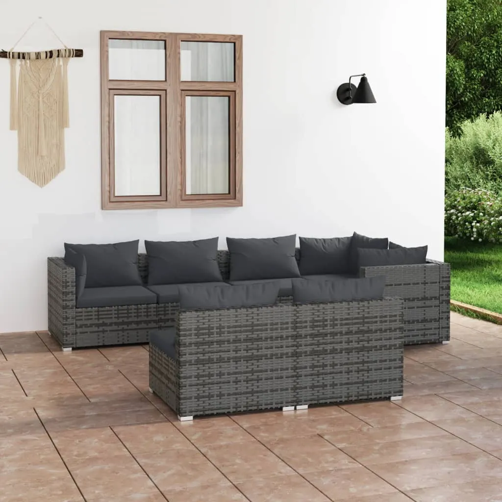 vidaXL Set Divani da Giardino 7 pz con Cuscini in Polyrattan Grigio