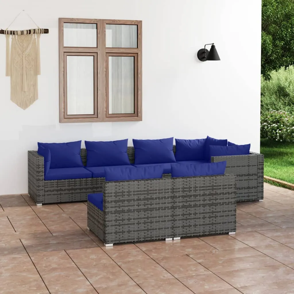 vidaXL Set Divani da Giardino 7 pz con Cuscini in Polyrattan Grigio