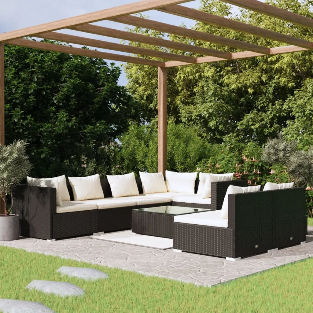 vidaXL Set Divani da Giardino 8 pz con Cuscini in Polyrattan Nero