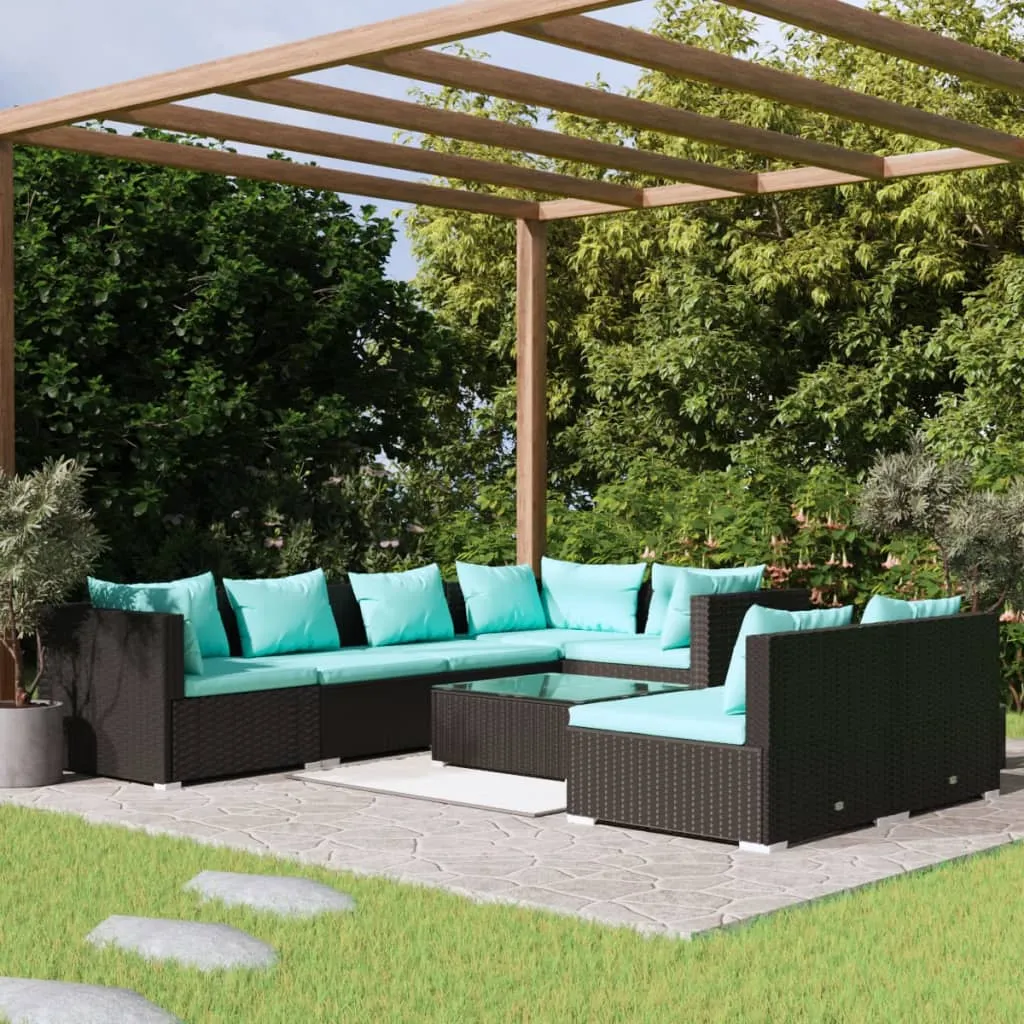 vidaXL Set Divani da Giardino 8 pz con Cuscini in Polyrattan Nero