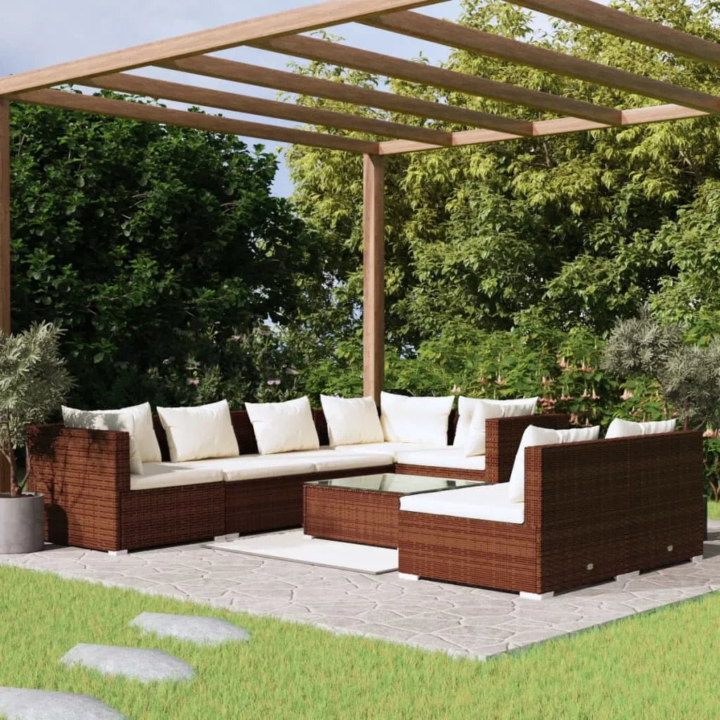 vidaXL Set Divani da Giardino 8 pz con Cuscini in Polyrattan Marrone