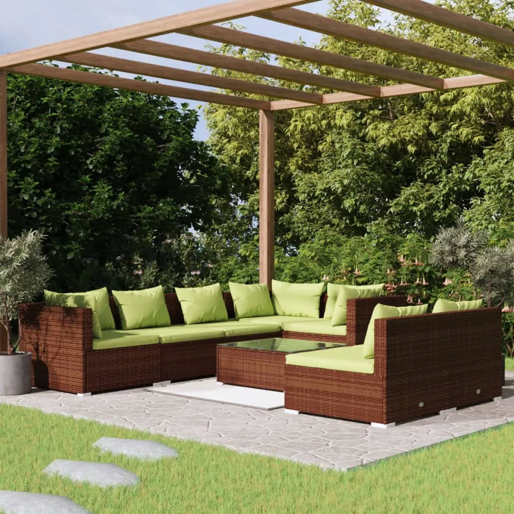 vidaXL Set Divani da Giardino 8 pz con Cuscini in Polyrattan Marrone