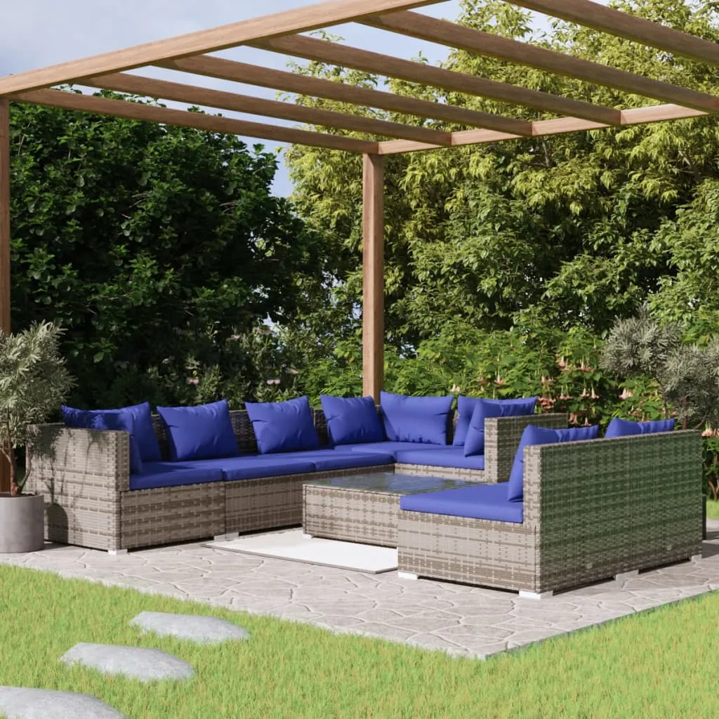 vidaXL Set Divani da Giardino 8 pz con Cuscini in Polyrattan Grigio