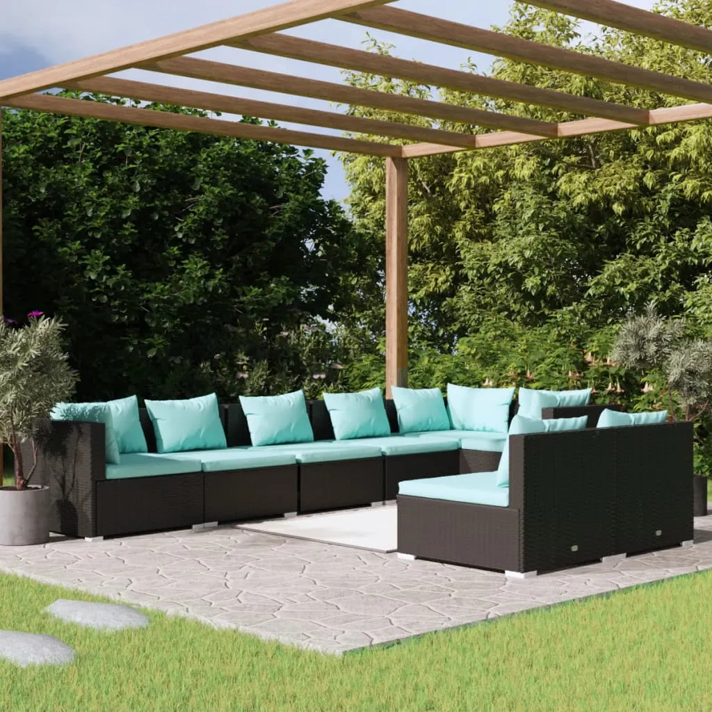 vidaXL Set Divani da Giardino 8 pz con Cuscini in Polyrattan Nero