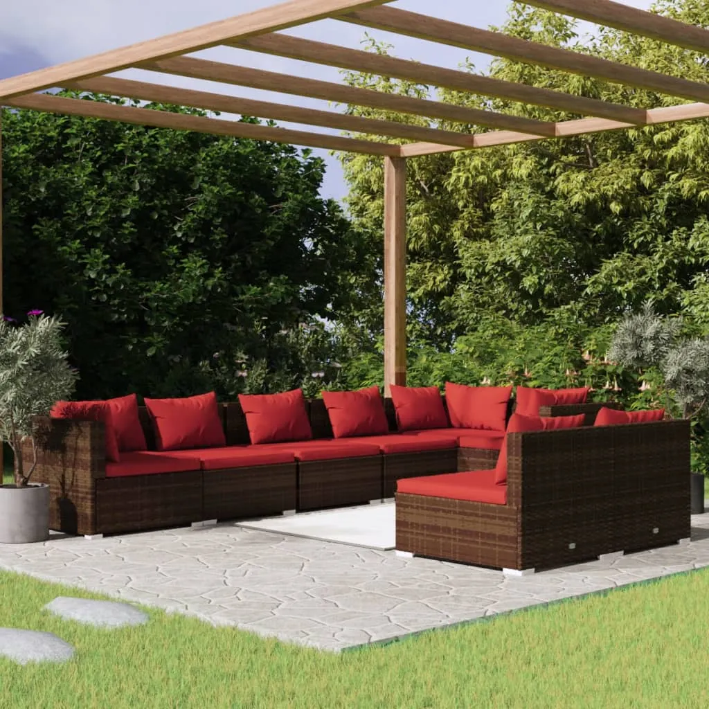 vidaXL Set Divani da Giardino 8 pz con Cuscini in Polyrattan Marrone