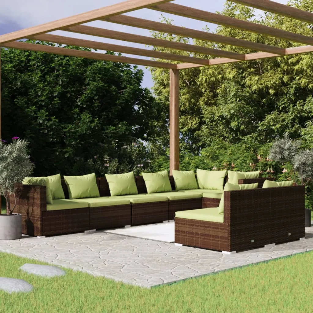 vidaXL Set Divani da Giardino 8 pz con Cuscini in Polyrattan Marrone