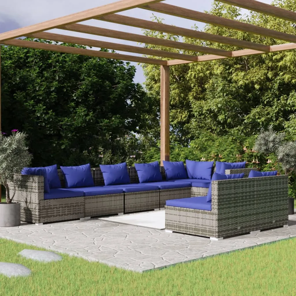 vidaXL Set Divani da Giardino 8 pz con Cuscini in Polyrattan Grigio