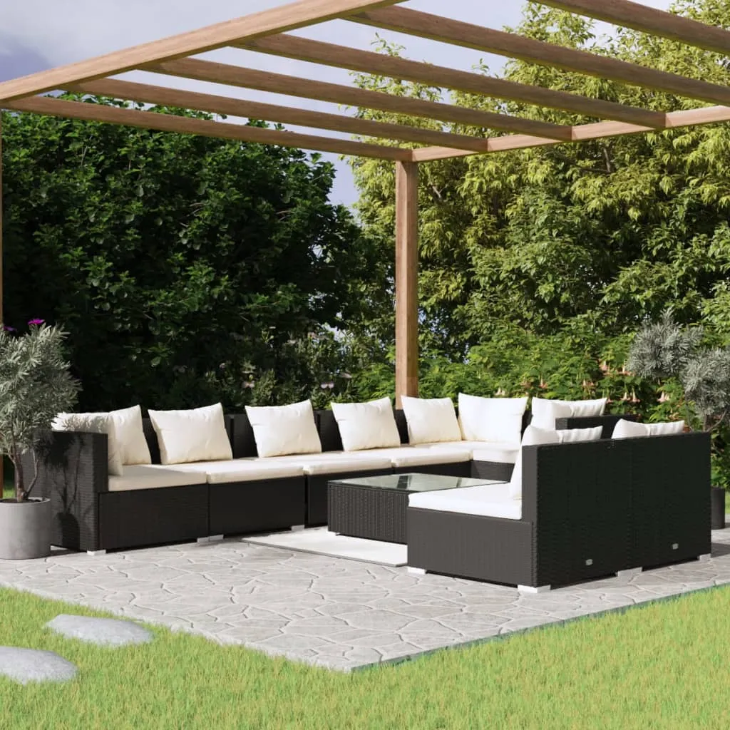 vidaXL Set Salotto da Giardino 9 pz con Cuscini in Polyrattan Nero