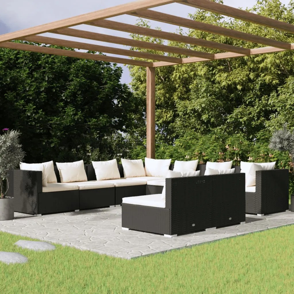 vidaXL Set Salotto da Giardino con Cuscini 9pz Nero in Polyrattan