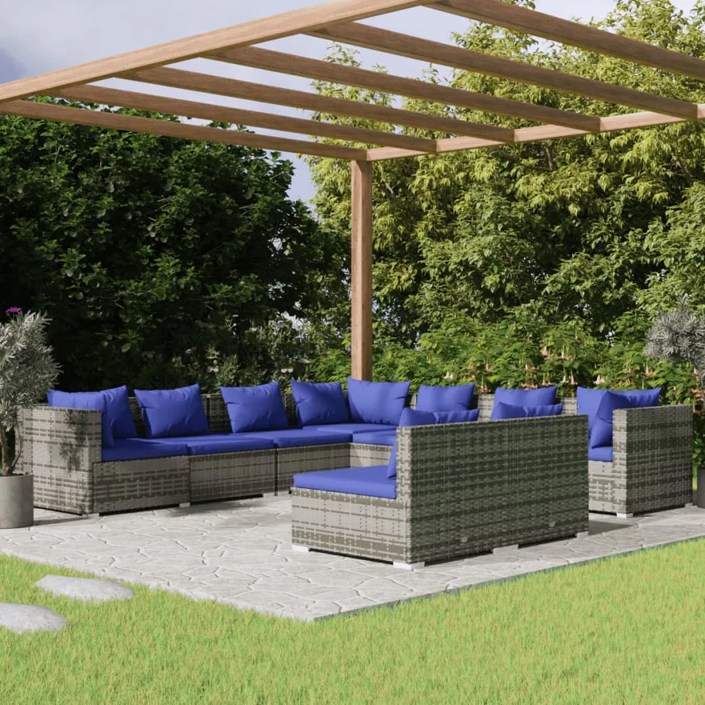 vidaXL Set Divani da Giardino 9 pz con Cuscini in Polyrattan Grigio