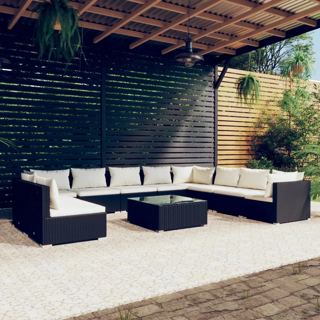 vidaXL Set Mobili da Giardino 11 pz con Cuscini in Polyrattan Nero