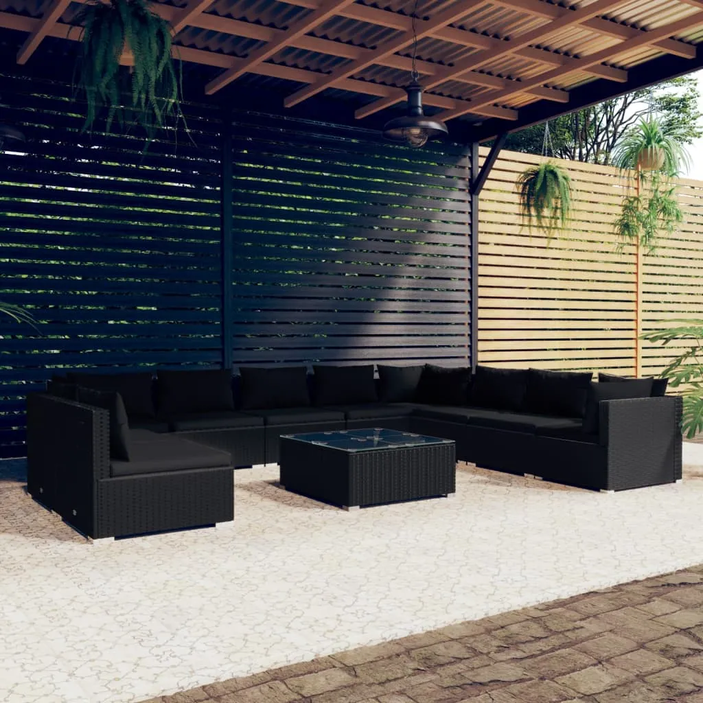 vidaXL Set Mobili da Giardino 11 pz con Cuscini in Polyrattan Nero