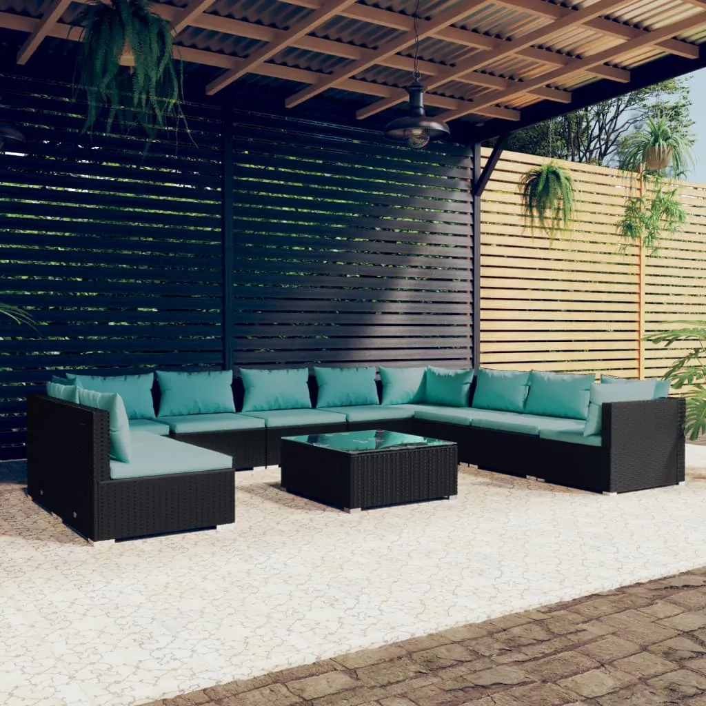 vidaXL Set Mobili da Giardino 11 pz con Cuscini in Polyrattan Nero