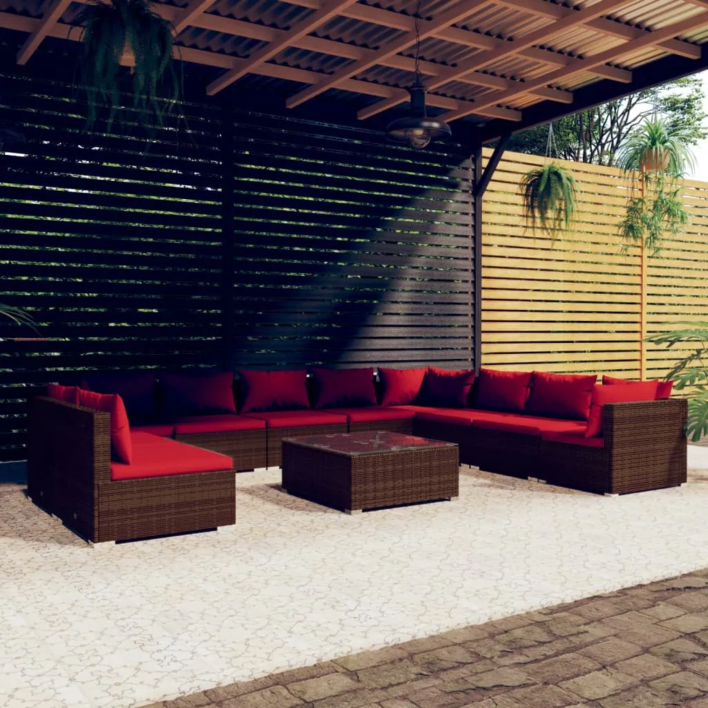 vidaXL Set Divani da Giardino 11 pz con Cuscini in Polyrattan Marrone