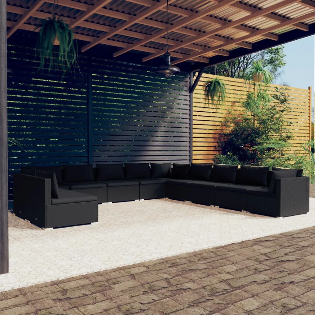 vidaXL Set Mobili da Giardino 11 pz con Cuscini in Polyrattan Nero