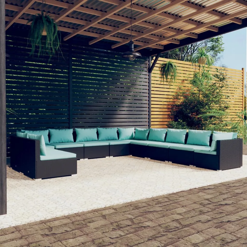 vidaXL Set Mobili da Giardino 11 pz con Cuscini in Polyrattan Nero