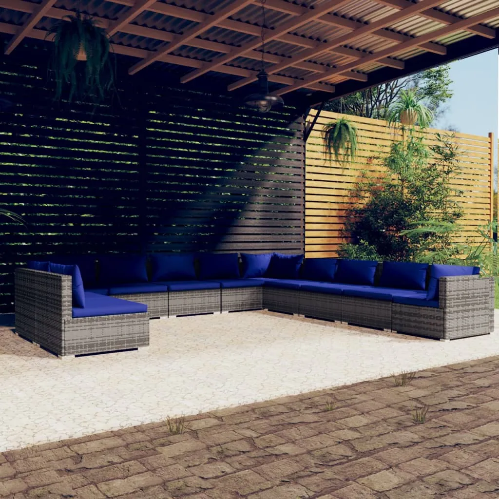 vidaXL Set Divani da Giardino 11 pz con Cuscini in Polyrattan Grigio