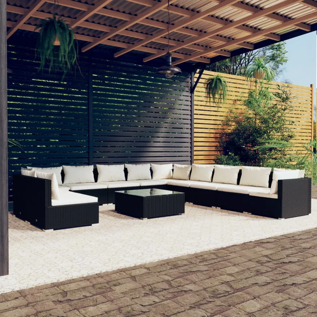 vidaXL Set Divani da Giardino 12 pz con Cuscini in Polyrattan Nero