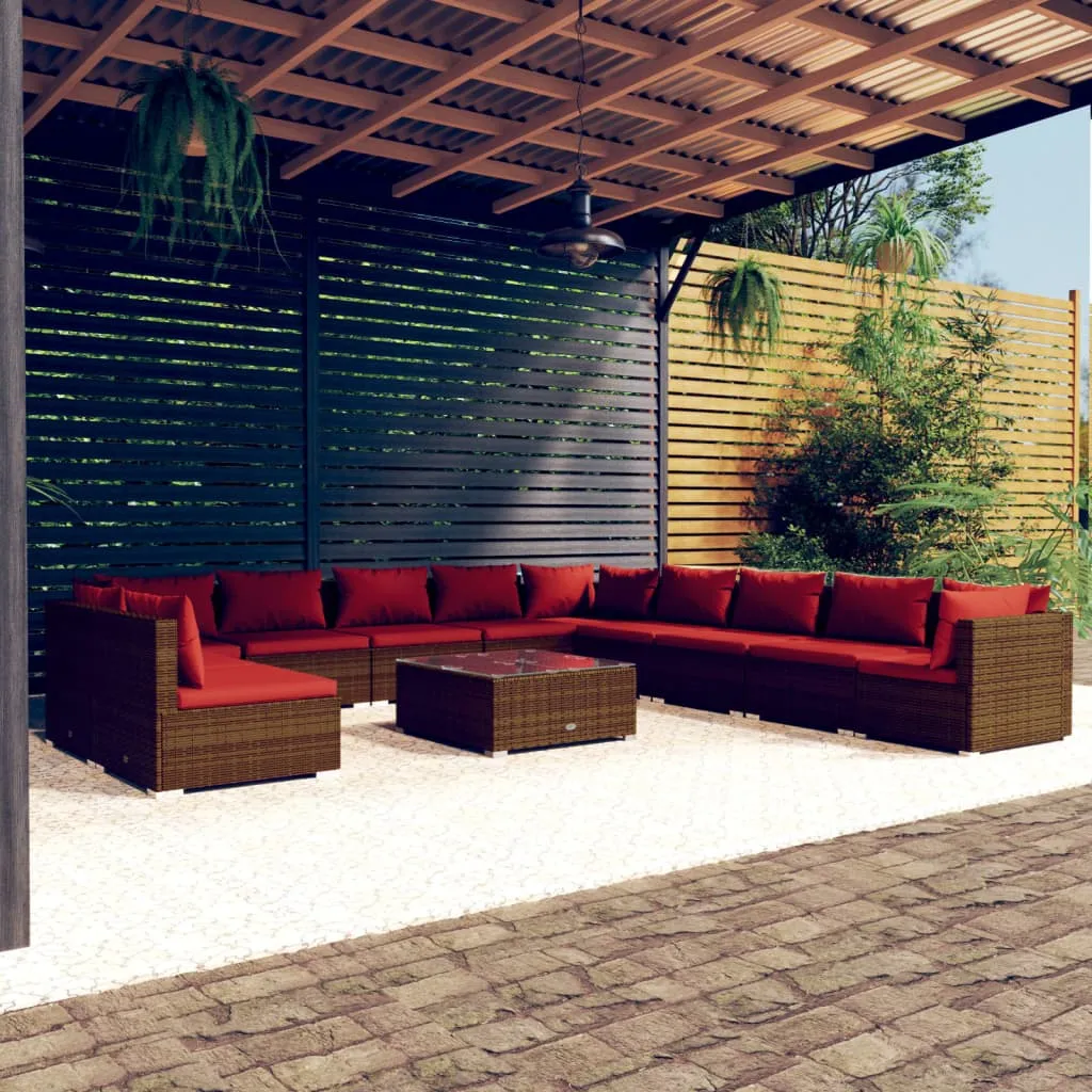 vidaXL Set Divani da Giardino 12 pz con Cuscini in Polyrattan Marrone