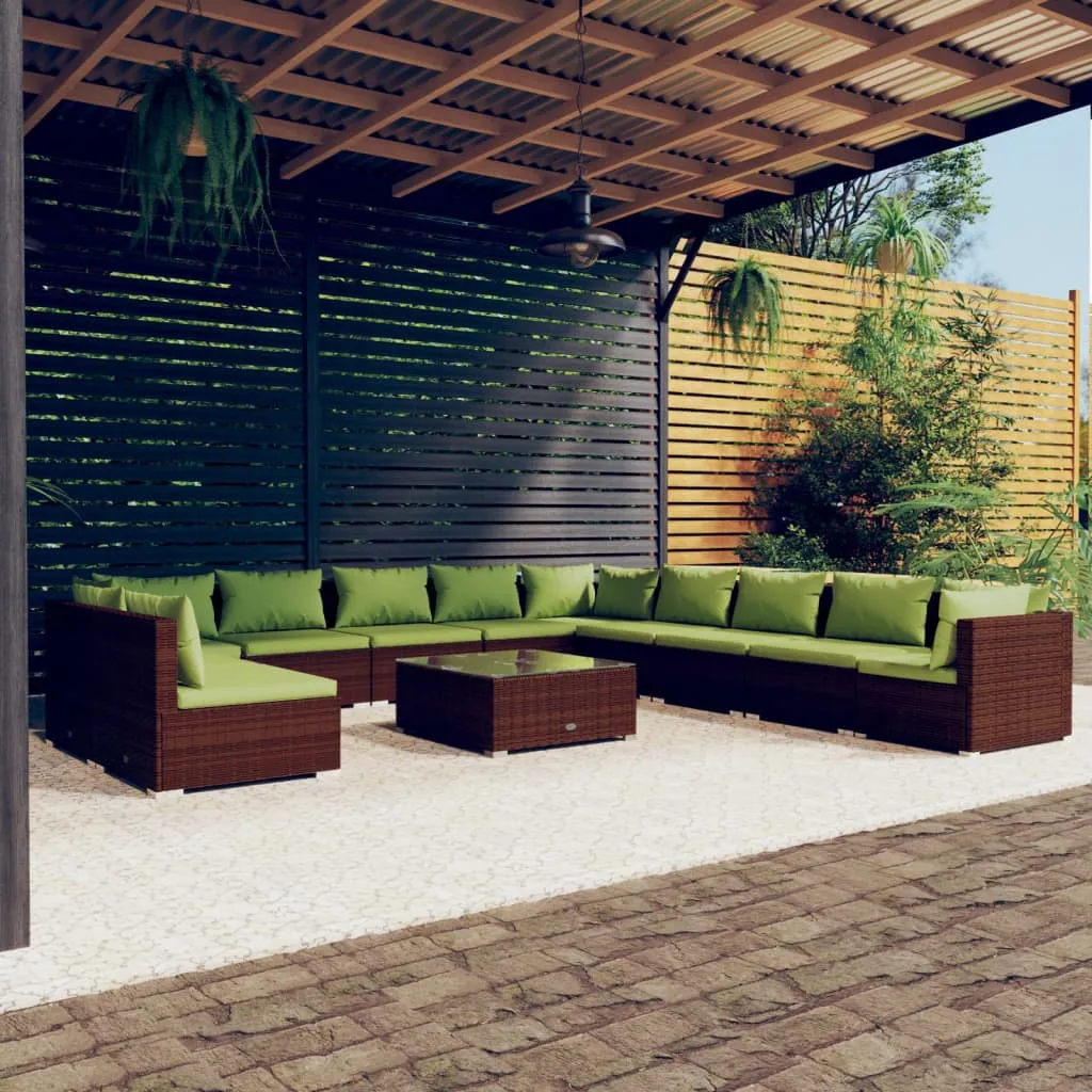 vidaXL Set Divani da Giardino 12 pz con Cuscini in Polyrattan Marrone