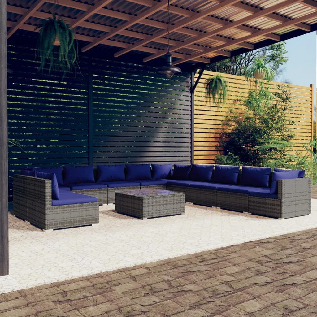 vidaXL Set Divani da Giardino 12 pz con Cuscini in Polyrattan Grigio