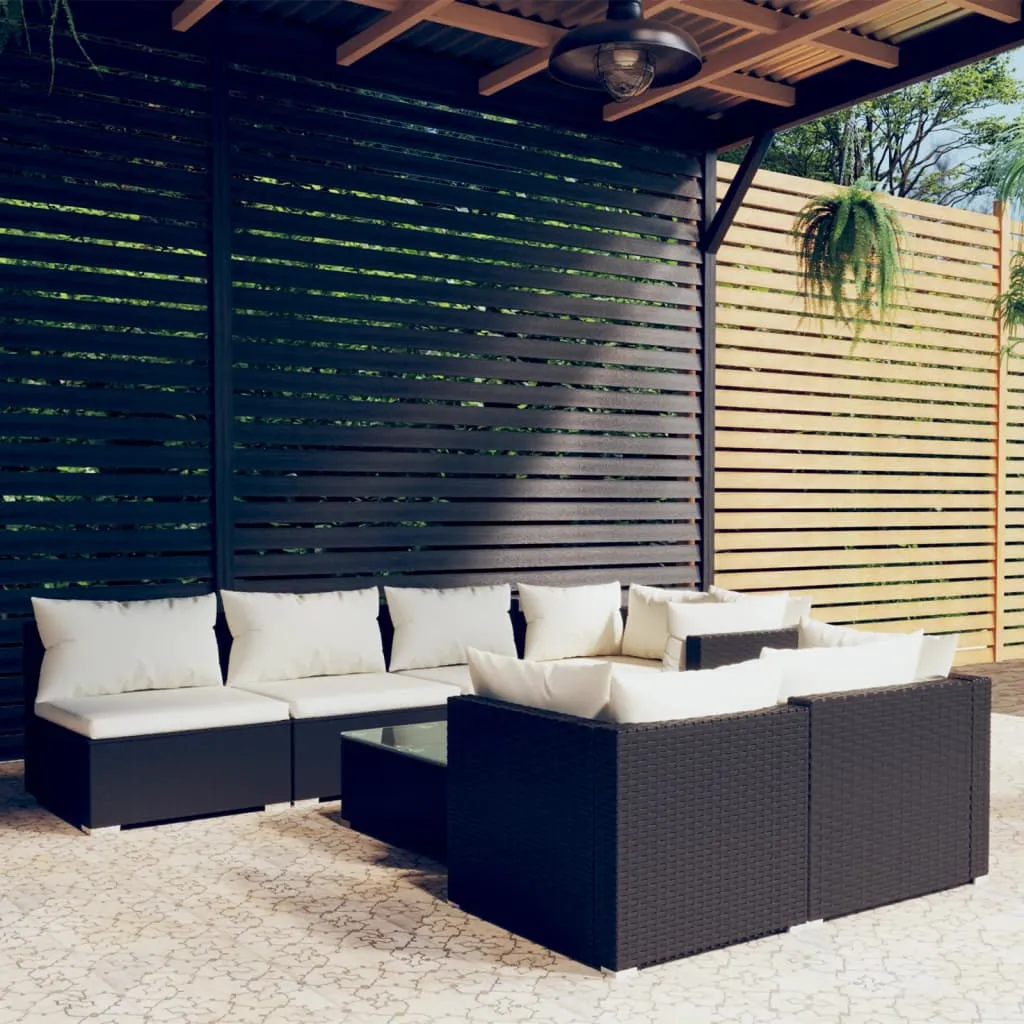 vidaXL Set Mobili da Giardino con Cuscini 8 pz Nero in Polyrattan