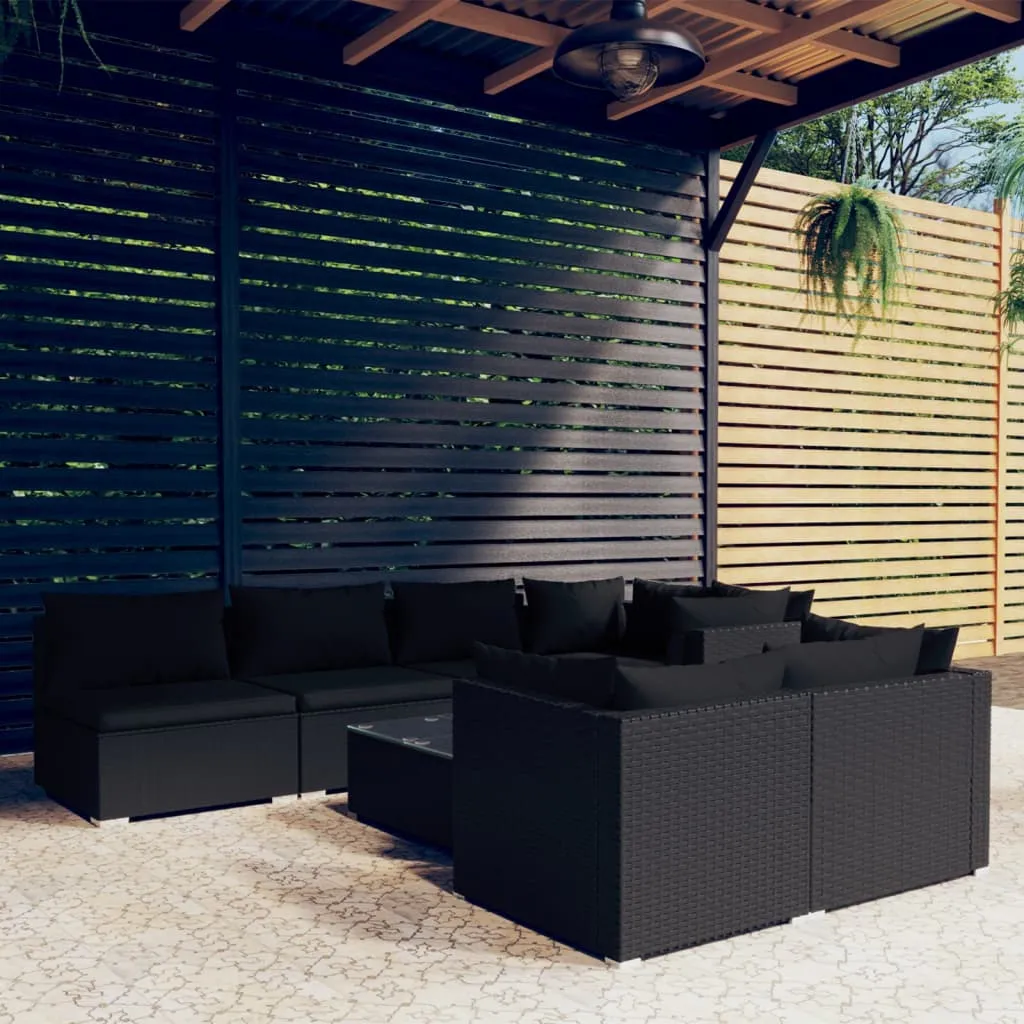 vidaXL Set Mobili da Giardino con Cuscini 8 pz Nero in Polyrattan