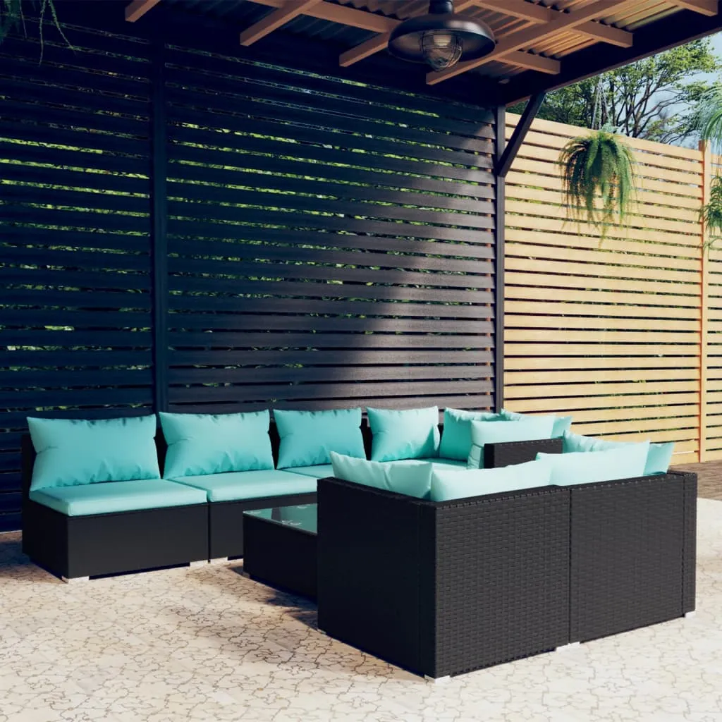 vidaXL Set Mobili da Giardino con Cuscini 8 pz Nero in Polyrattan