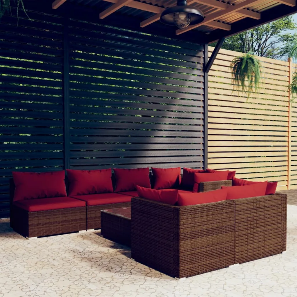 vidaXL Set Divani da Giardino 8 pz con Cuscini in Polyrattan Marrone