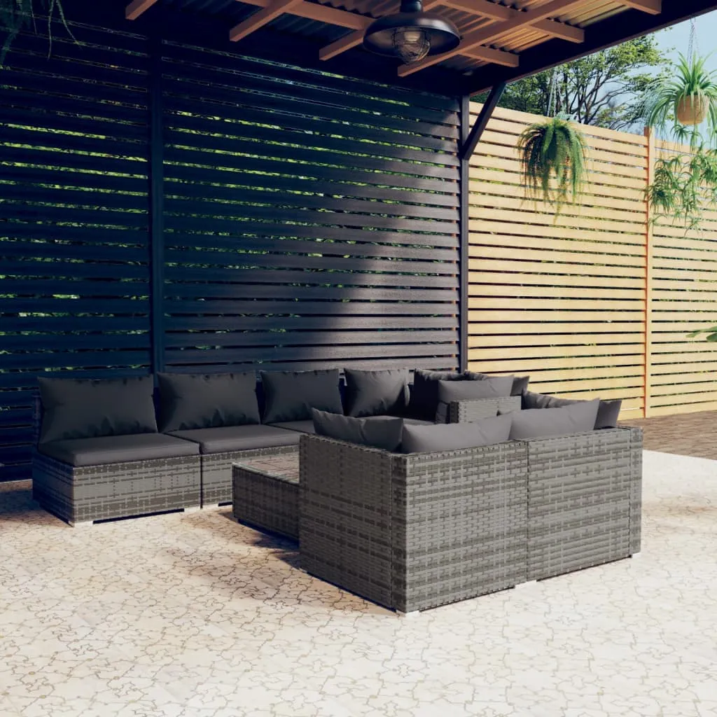 vidaXL Set Divani da Giardino 8 pz con Cuscini in Polyrattan Grigio