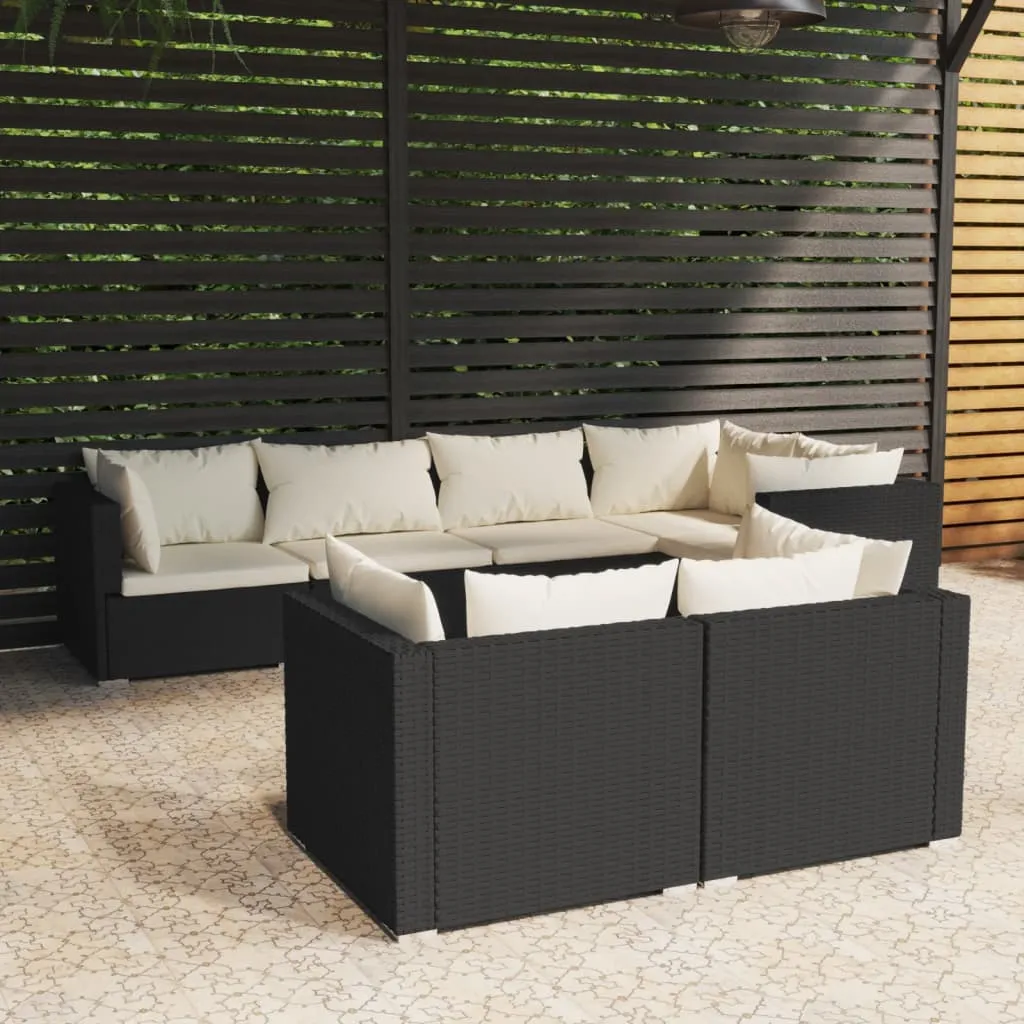 vidaXL Set Salotto da Giardino con Cuscini 7pz Nero Polyrattan