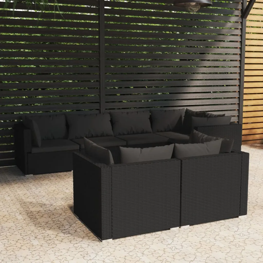 vidaXL Set Salotto da Giardino con Cuscini 7pz Nero Polyrattan