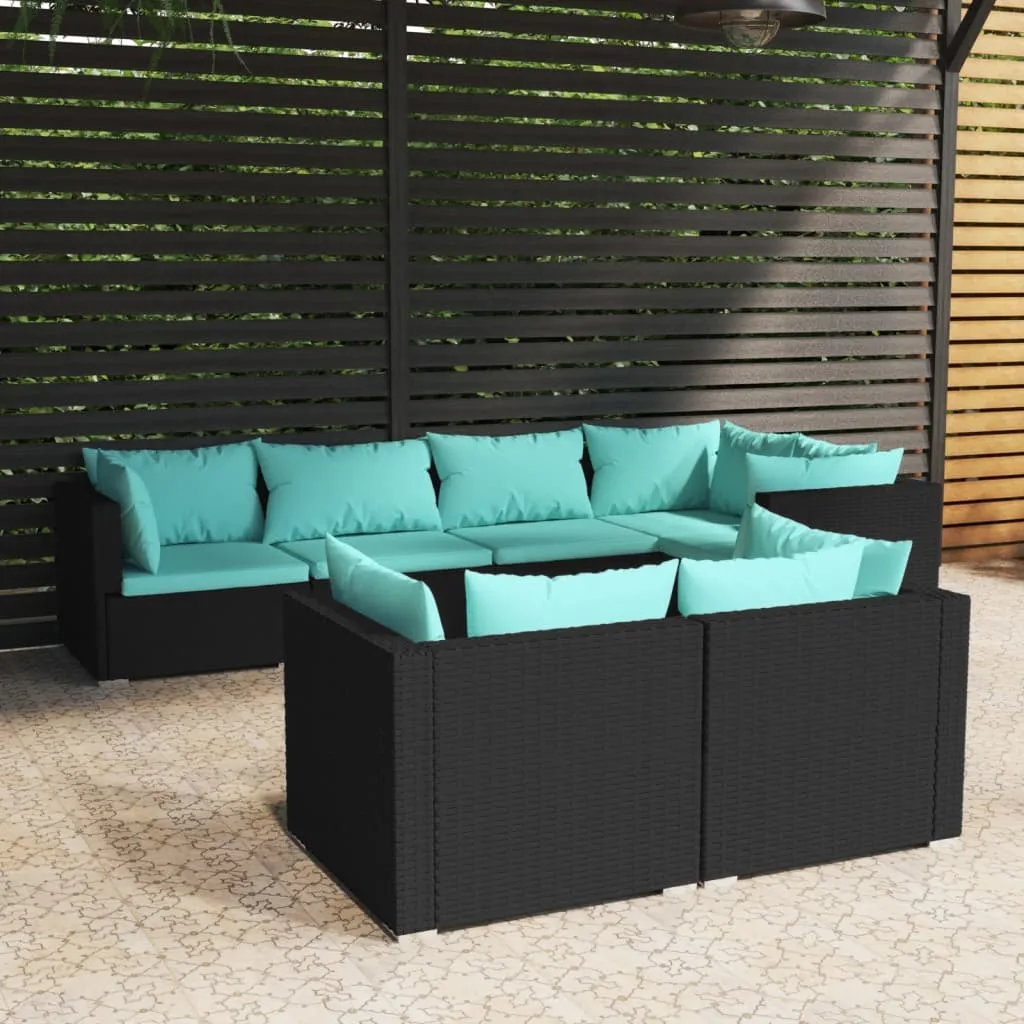 vidaXL Set Salotto da Giardino con Cuscini 7pz Nero Polyrattan