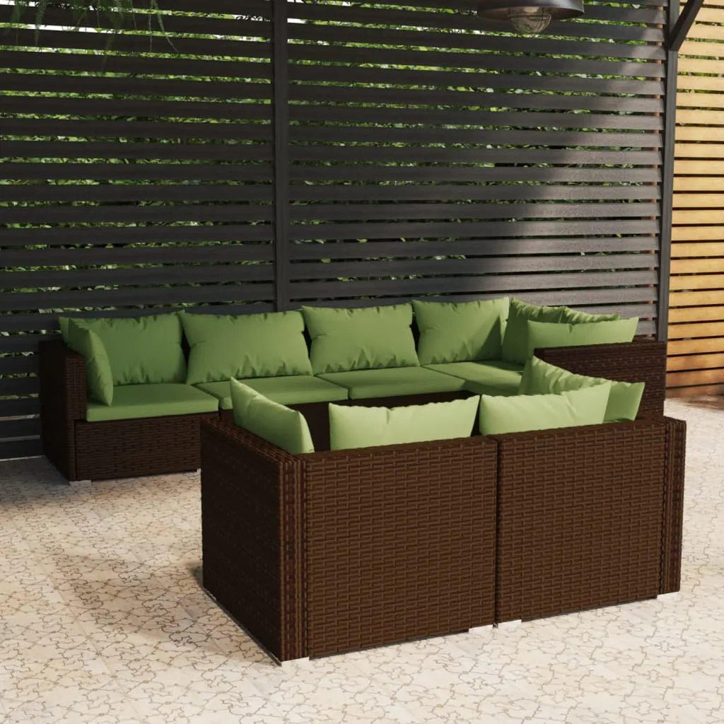 vidaXL Set Divani da Giardino 7 pz con Cuscini in Polyrattan Marrone