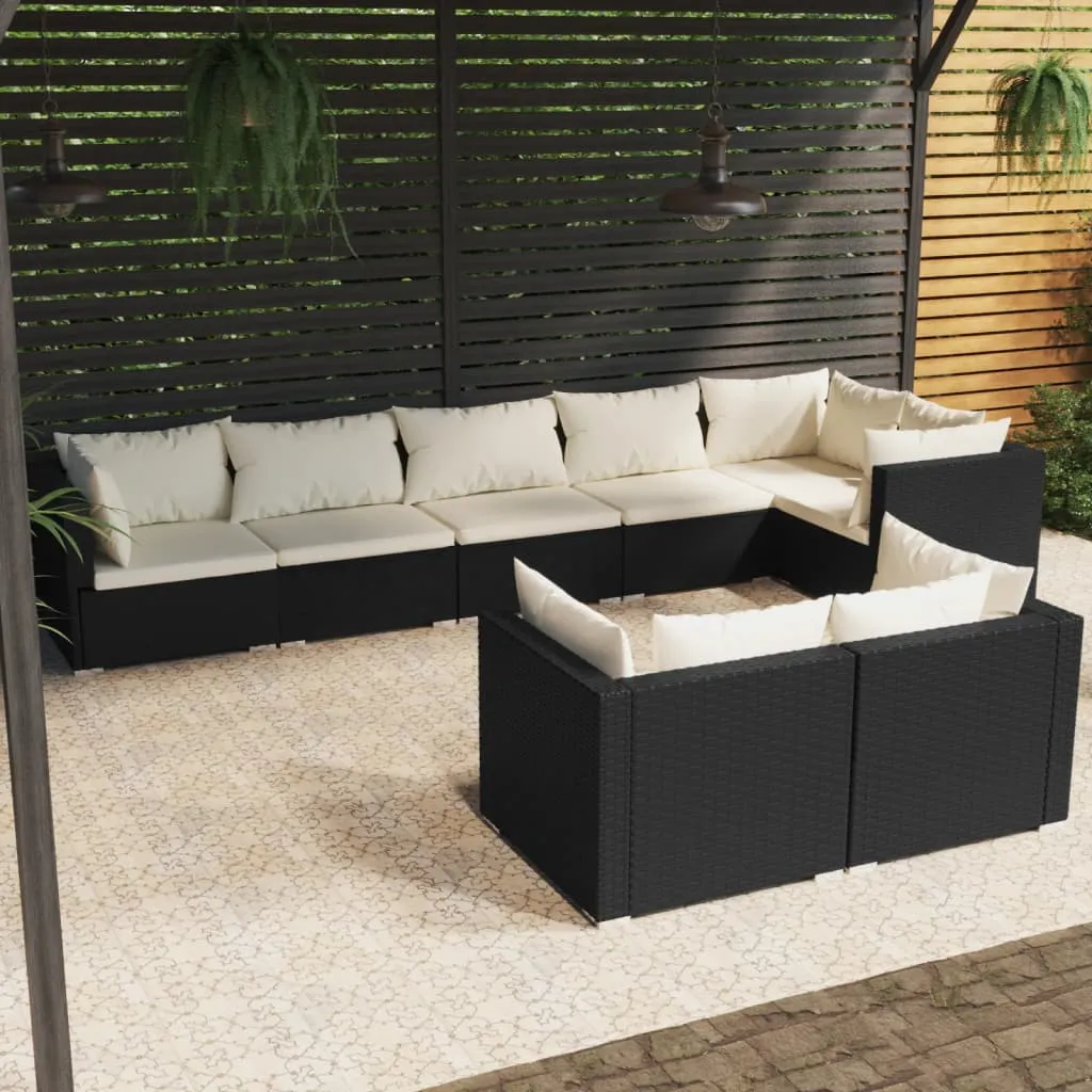 vidaXL Set Mobili da Giardino con Cuscini 8 pz Nero in Polyrattan