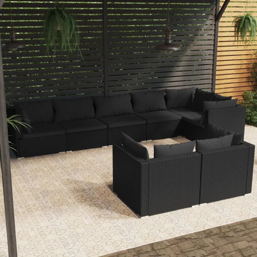 vidaXL Set Mobili da Giardino con Cuscini 8 pz Nero in Polyrattan