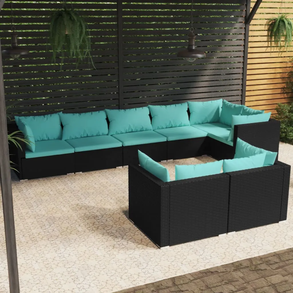 vidaXL Set Mobili da Giardino con Cuscini 8 pz Nero in Polyrattan