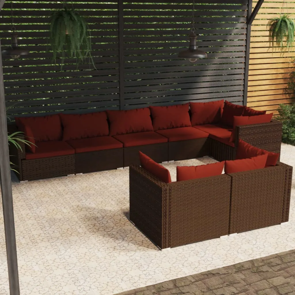 vidaXL Set Divani da Giardino 8 pz con Cuscini in Polyrattan Marrone