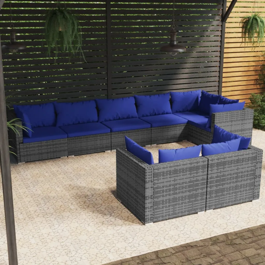 vidaXL Set Divani da Giardino 8 pz con Cuscini in Polyrattan Grigio