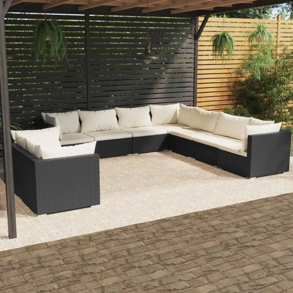 vidaXL Set Salotto da Giardino con Cuscini 9pz Nero in Polyrattan