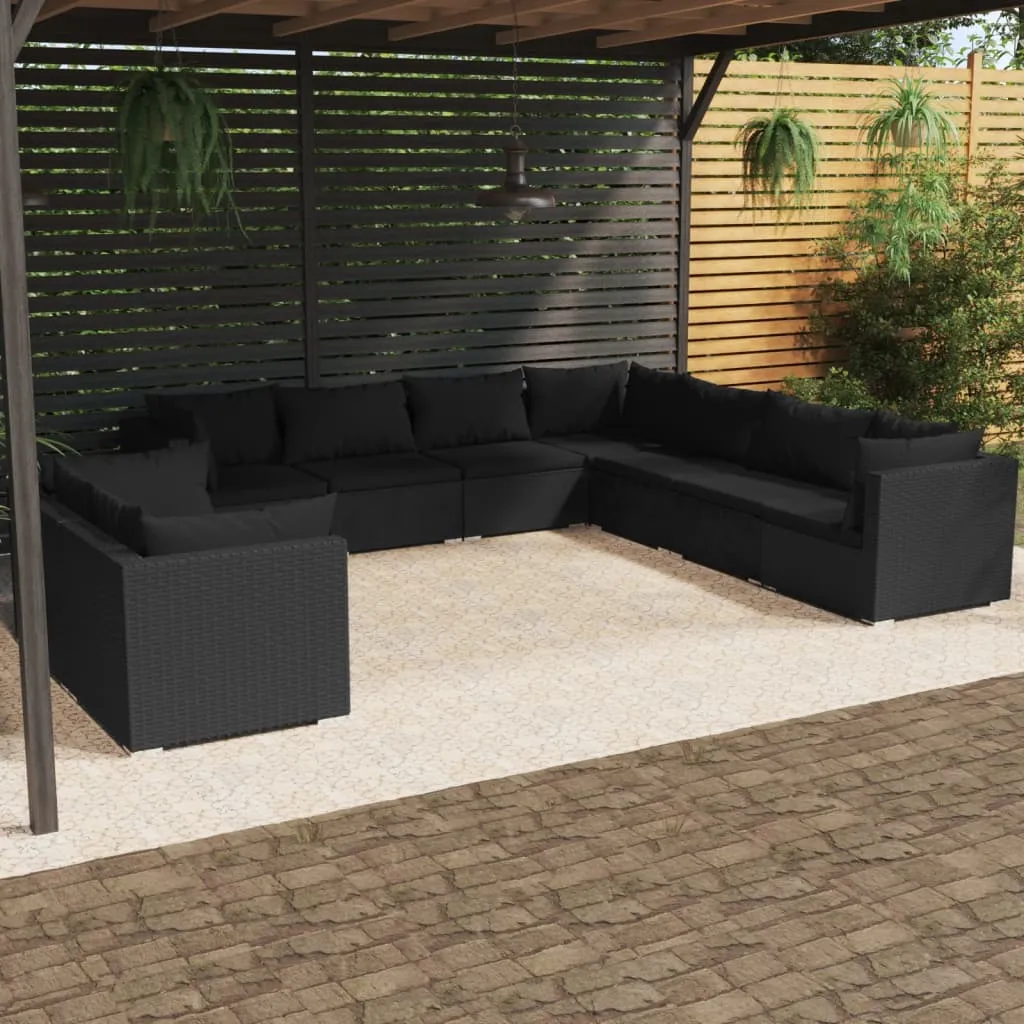 vidaXL Set Salotto da Giardino con Cuscini 9pz Nero in Polyrattan