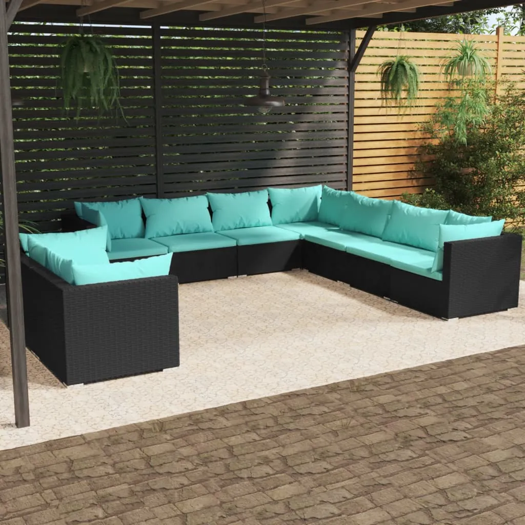 vidaXL Set Salotto da Giardino con Cuscini 9pz Nero in Polyrattan