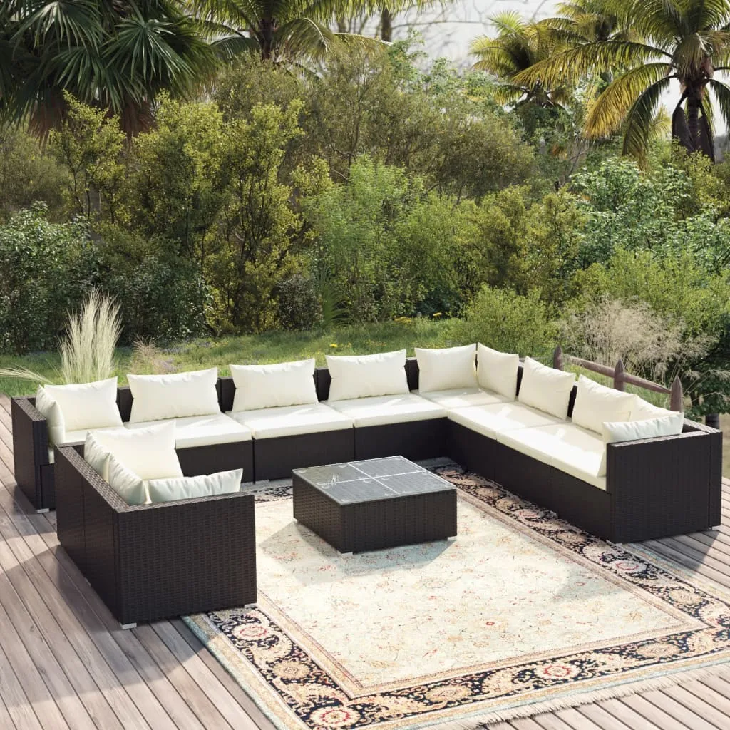 vidaXL Set Mobili da Giardino 11 pz con Cuscini in Polyrattan Nero