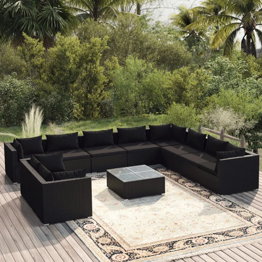 vidaXL Set Mobili da Giardino 11 pz con Cuscini in Polyrattan Nero