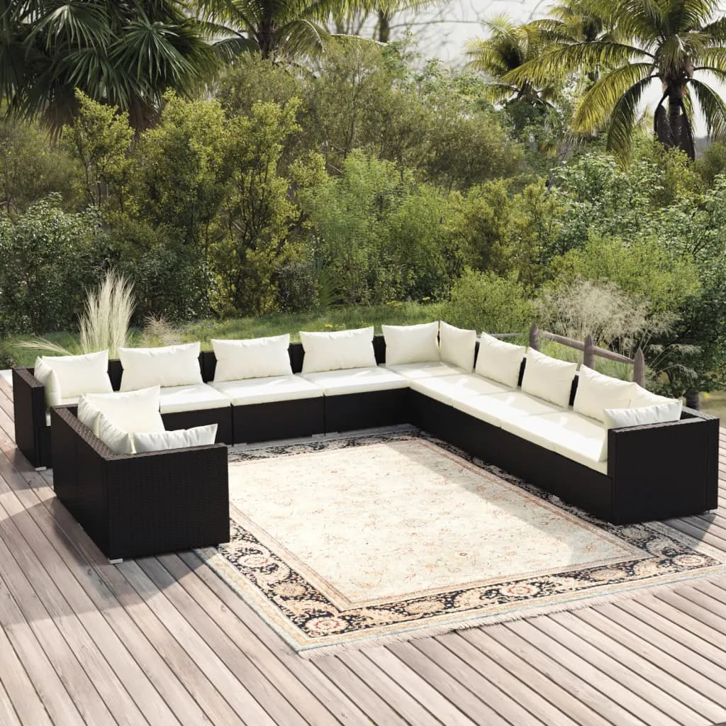 vidaXL Set Mobili da Giardino 11 pz con Cuscini in Polyrattan Nero